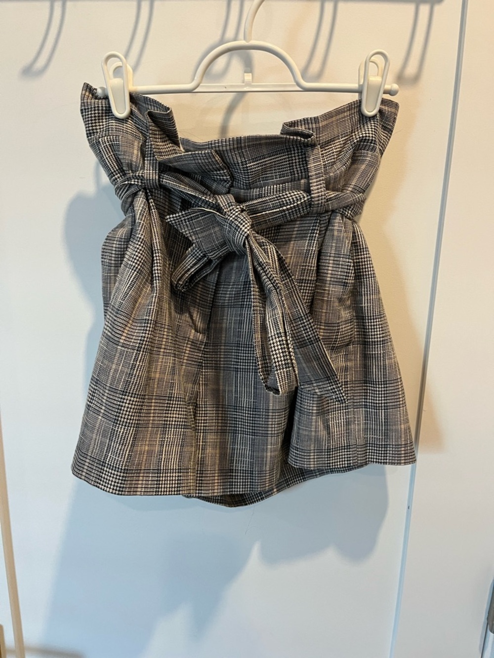 Veronica Beard Gray Plaid Paperbag Waist Mini Shorts